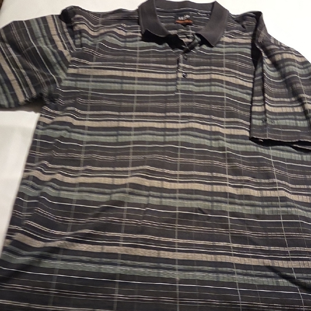 Izod Men's Black and Gray Striped Polo Shirt - Picture 5 of 9